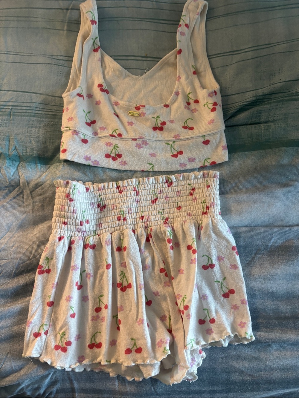 Cherry Print Cozy Crop Top & Shorts Set - White BEACH BUNNY 🍒